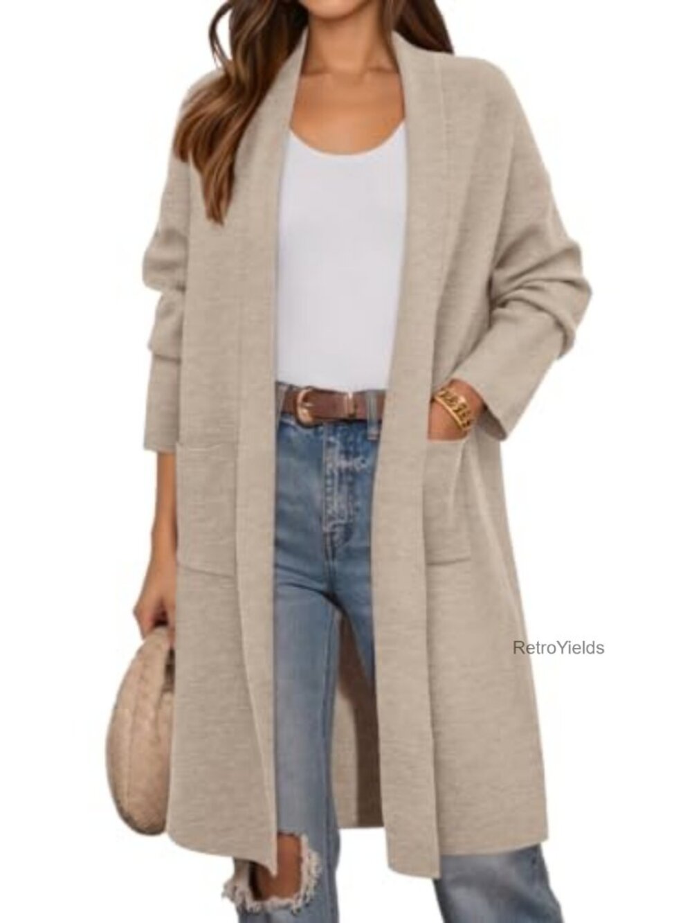 PRETTYGARDEN Oversized Shawl Neck Open Front Cardigan Women's Sweater